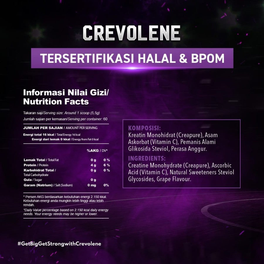 EVOLENE Crevolene Creapure 60 Servings (330 Gram) Supplemen Kreatin Monohydrate Cretified