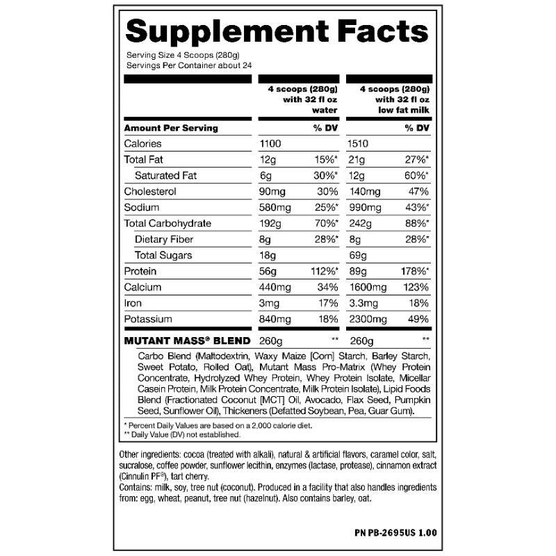 MUTANT Mass 15 Lbs Supplement Fitness Weight Mass Gainer Import Certificate AOM