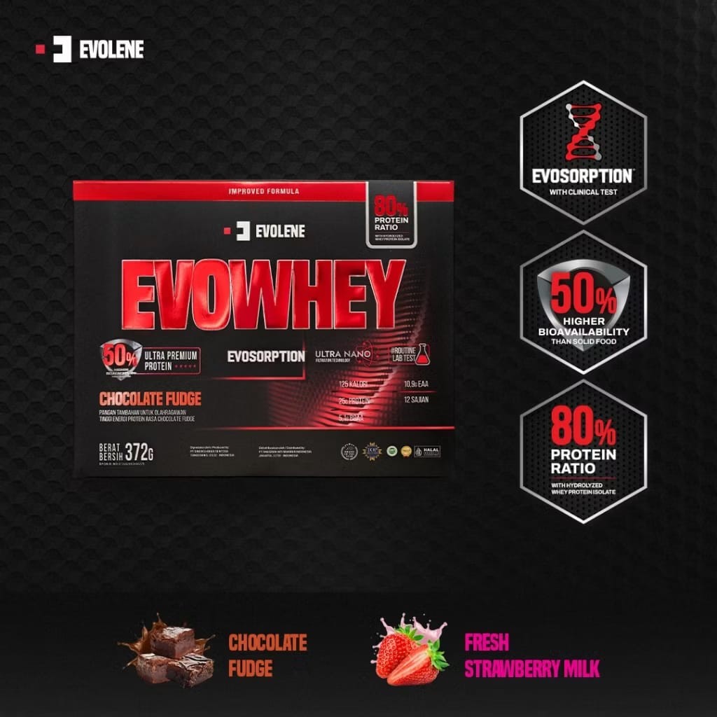 EVOLENE Evowhey Evosorption 12 Sachet Susu Whey Protein + Isolate Hydrolized