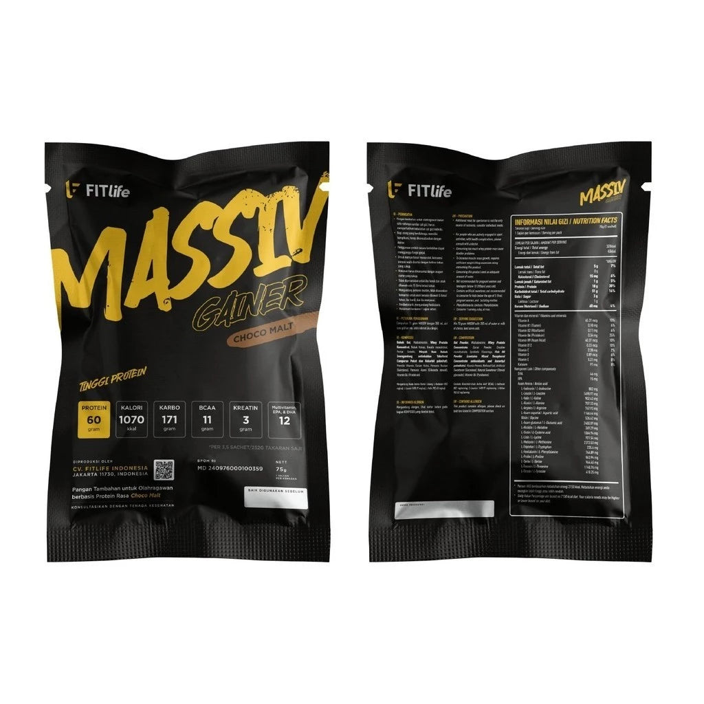 FITLIFE Massiv Gainer 1 Sachet 75 Gram Supplement Fitness Mass Gainer Susu Penambah Berat Badan