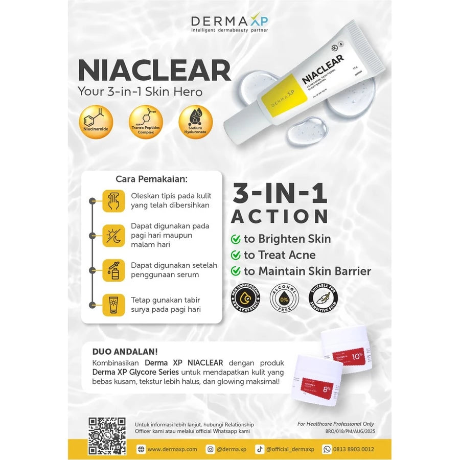 DERMA XP Niaclear Niacinamide 4% Tranex Peptides Sodium Hyaluronate 15 Gram Mencerahkan & Samarkan Noda Wajah