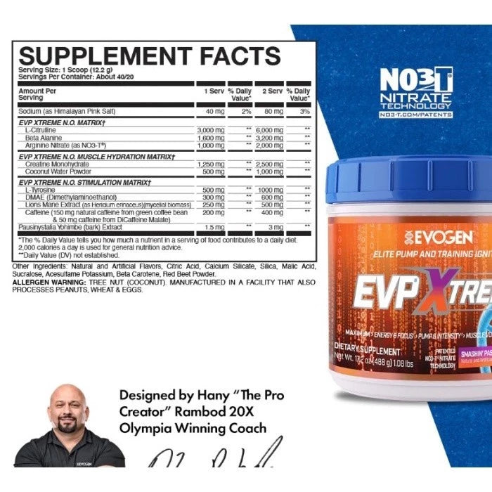 EVOGEN EVP Xtreme 40 Servings ( 1,2 Lbs ) Supplementasi Fitness Pre Workout Import PWO Energy Drink