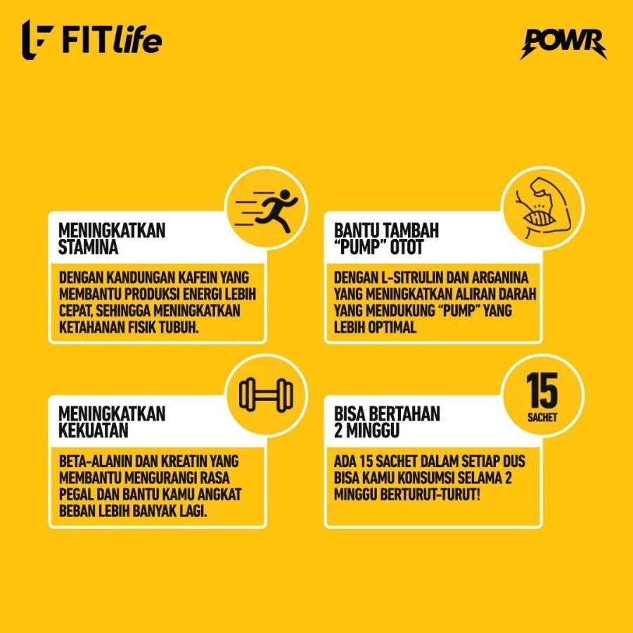 FITLIFE Pre Workout POWR 15 Servings Supplement Fitness Preworkout Lokal PWO Energy Drink