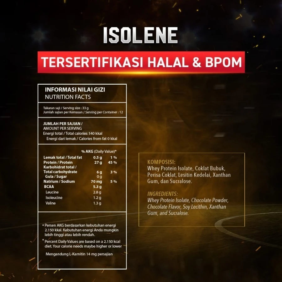 Evolene Isolene 396 Gram (12 sachet) Whey Protein Isolate BPOM