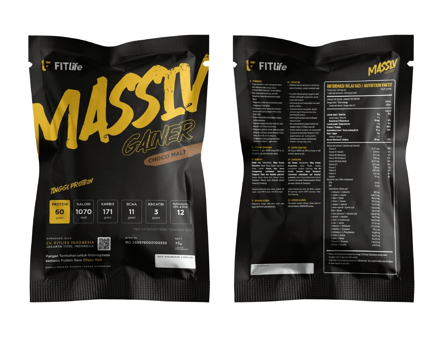 Fitlife Massiv Gainer 1 Sachet 75 Gram COKLAT