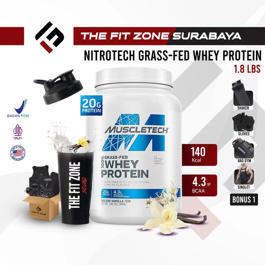 MUSCLETECH Grass-Fed 100% 1,8 Lbs Whey Protein Non-GMO & Gluten-Free Vegan Plant Protein
