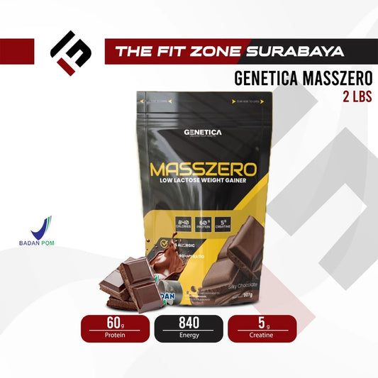 GENETICA Mass Zero 2 Lbs ( 900 Gram) Supplemen Fitness Weight Mass Gainer Low Lactose