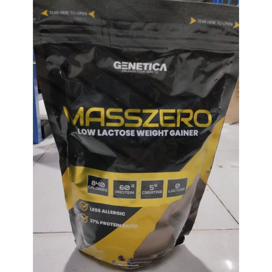 GENETICA Mass Zero 2 Lbs ( 900 Gram) Supplemen Fitness Weight Mass Gainer Low Lactose
