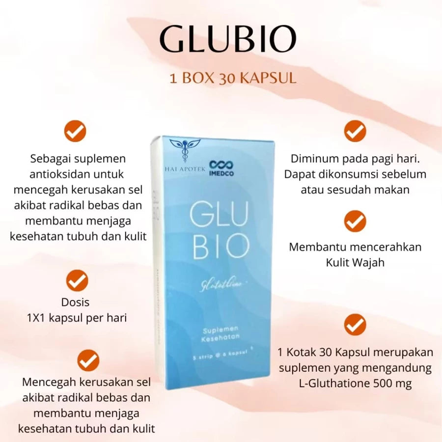 IMEDCO Glubio Glutathione 1 Kotak 30 Kapsul Suplemen Kesehatan L-Glutathione 500 mG