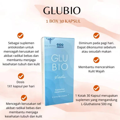 IMEDCO Glubio Glutathione 1 Kotak 30 Kapsul Suplemen Kesehatan L-Glutathione 500 mG