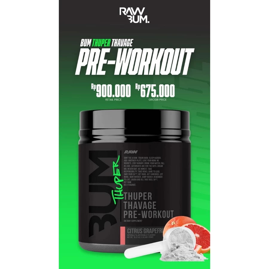 RAW Nutrition X CBUM Thuper Thavage 20 Servings Pre Workout 500 Gram Penambah Energy